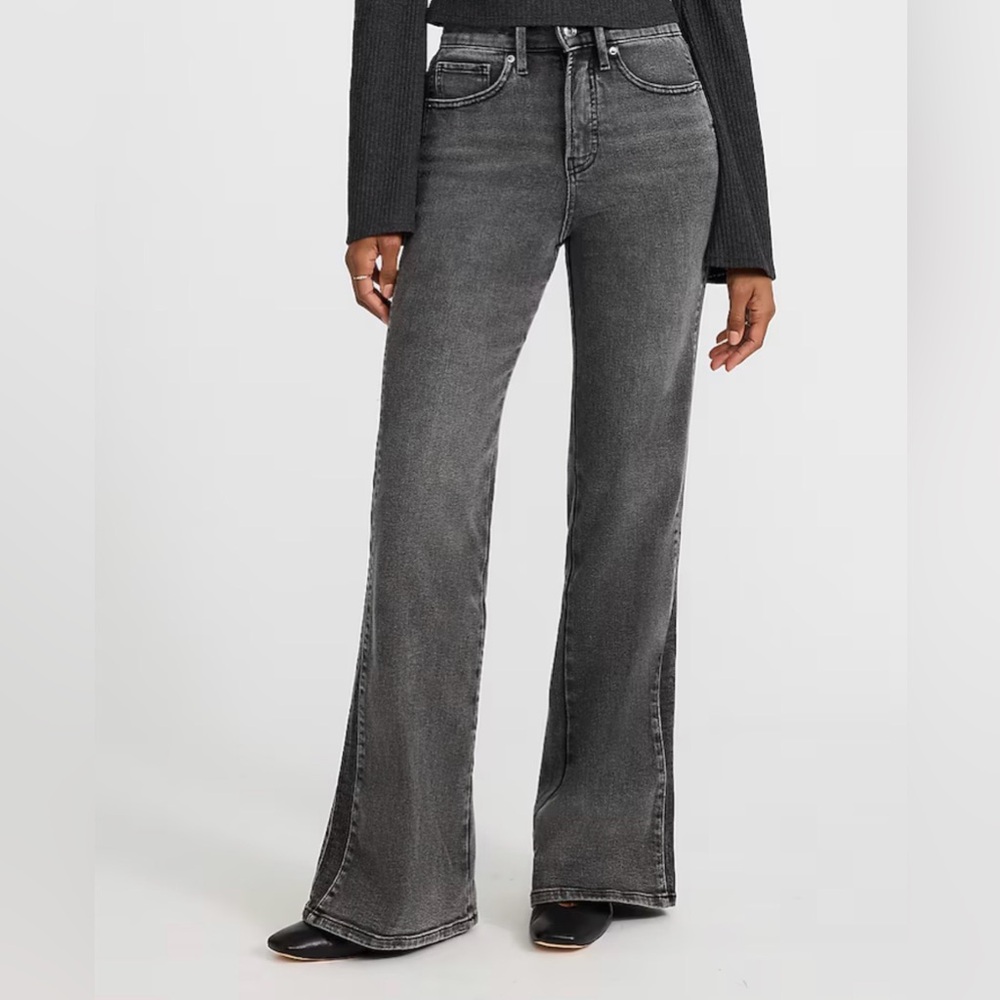 Express High Waisted Washed Black '70s Flare Jeans